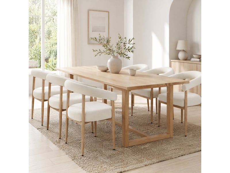  Lot de 6 chaises de salle à manger 48,5x40,5x78 cm, blanc, ergonomique, patins réglables, style contemporain, métal, tissu  - Conforama B