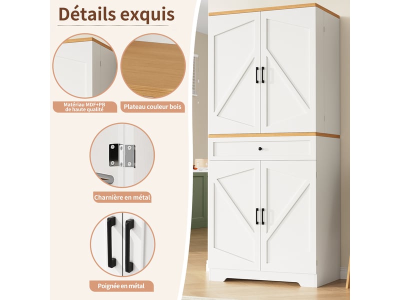  Meuble de cuisine muvano blanc à 4 portes et tiroir, buffet haut 80 x 40 x 180 cm  - Conforama E