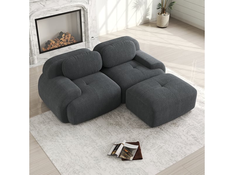 Canapé d'angle modulable en velours côtelé, gris, 208 x 178 x 70 cm Fay Lum - Conforama D