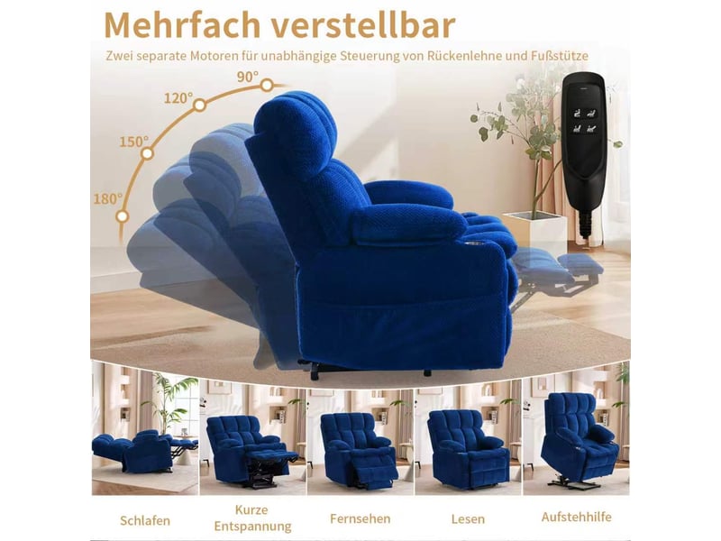  Fauteuil relax électrique,91x94x107 cm,2 moteurs avec massage,flanellette,bleue  - Conforama E