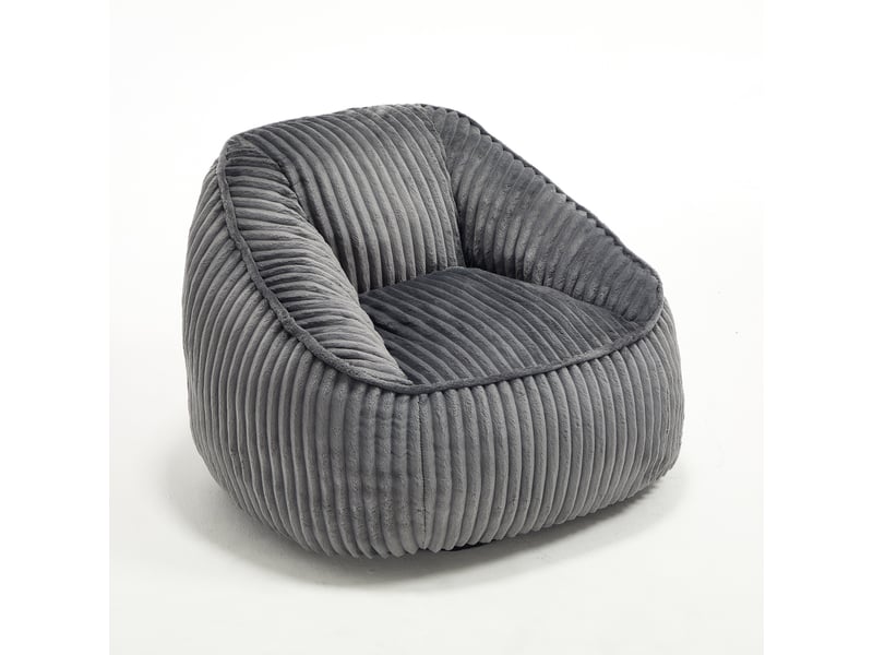 Fauteuil 1 place - 98x92x73cm - fauteuil pouf en mousse à mémoire de forme et peluche rayée - gris  - Conforama A