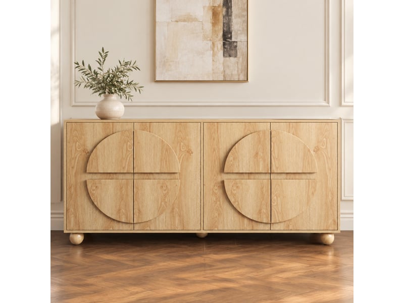  Buffet 160 x 38 x 76 cm en mdf et pin avec 4 portes et étagères réglables naturel chicfurn  - Conforama C