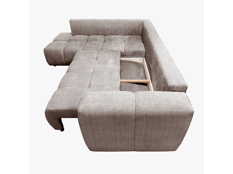  Canapé d'angle convertible en tissu taupe - angle gauche  - Conforama D