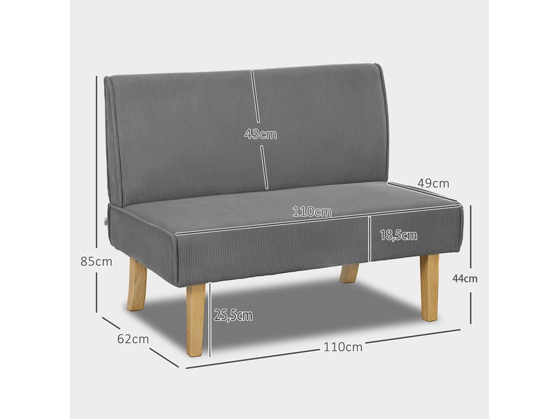  Canapé droit 2 places sans accoudoirs en velours côtelé gris 110 x 62 x 85 cm  - Conforama C