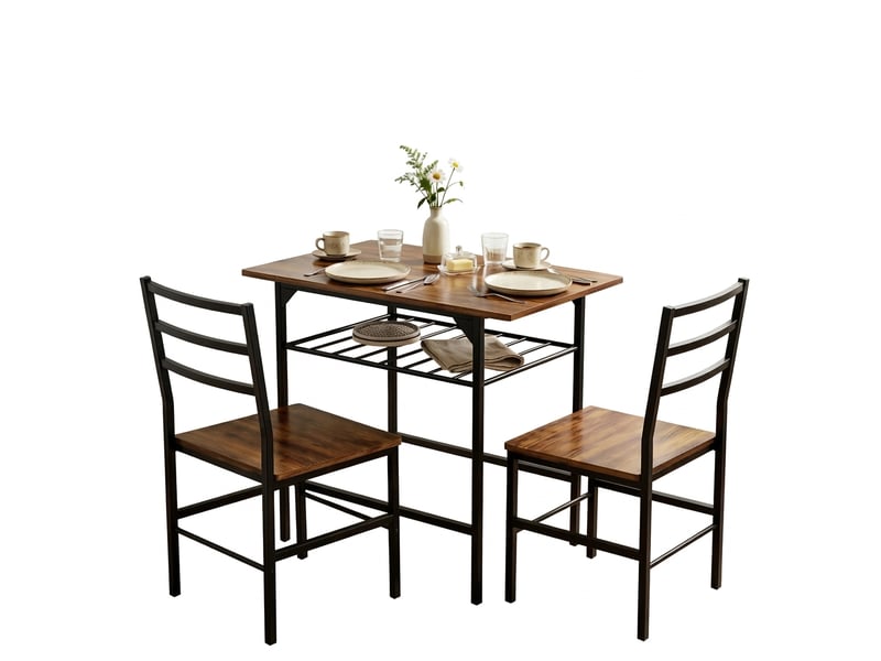  Ensemble table et 2 chaises gain de place 80x50 cm, marron rustique et noir  - Conforama A