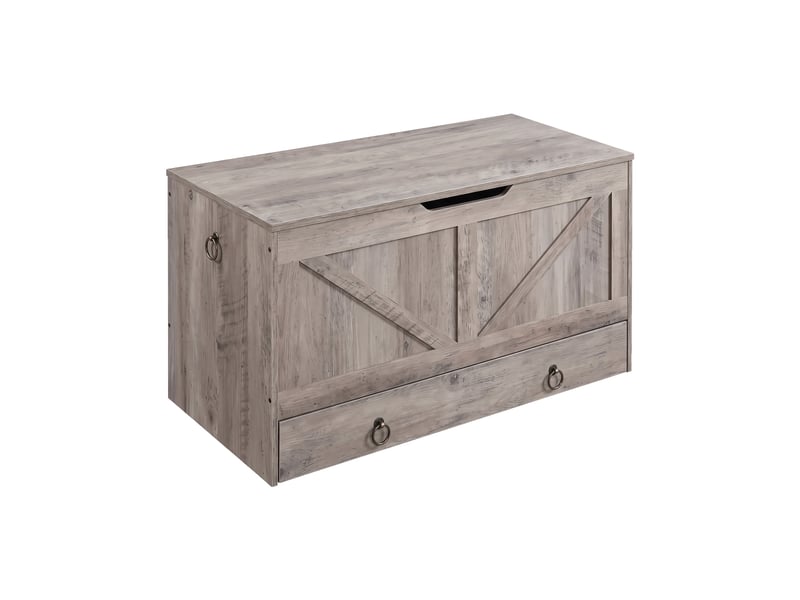  Kura - coffre de rangement 100 x 50 x 40 cm avec charnières de sécurité et tiroirs en bois de style industriel  - Conforama A