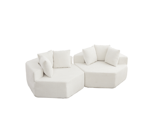 Fauteuils modulables, hexagonaux souples lot de 2, assise de 2 places, tissu chenille, design moderne, coloris beige