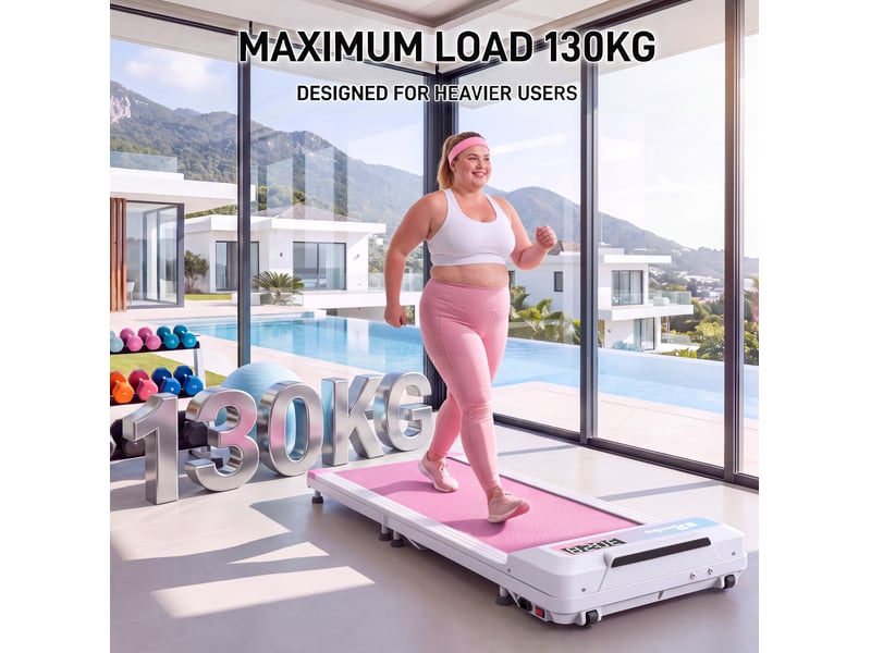 Tapis de marche pliable 128x54 cm – rose – rabattable à 180°, télécommande et roulettes de transport - Conforama B