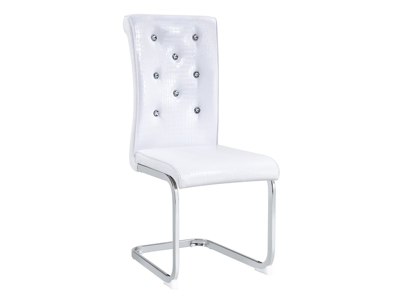  Chaise de salle à manger lot de 2 avec dossier ergonomique et boutons en cristal en pvc blanc et métal chromé  - Conforama A