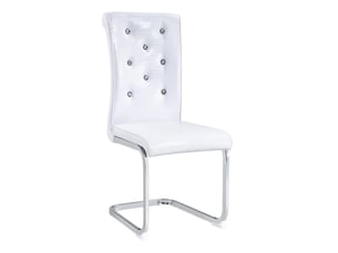 Chaise de salle à manger lot de 2 avec dossier ergonomique et boutons en cristal en pvc blanc et métal chromé