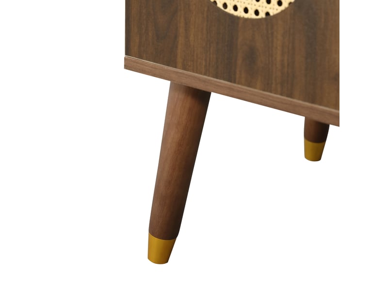  Meuble salle de bain 61 cm sur pied avec lavabo céramique, portes en rotin, effet noyer, style bohème  - Conforama E