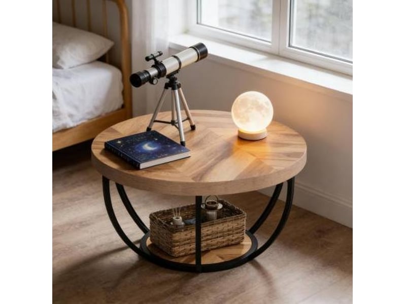  Table basse ronde 2 niveaux ø80 cm en bois et métal, structure à 6 arcs  - Conforama D