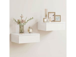 Lot de 2 tables de chevet murales 1 tiroir en panneau de particules blanc 40 x 30 x 14 cm