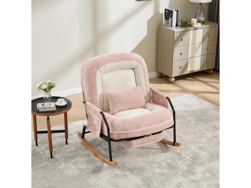 Fauteuil à bascule - 80x87x95 cm - fauteuil à basse moderne avec repose-pieds et dossier réglable - rose - Conforama C