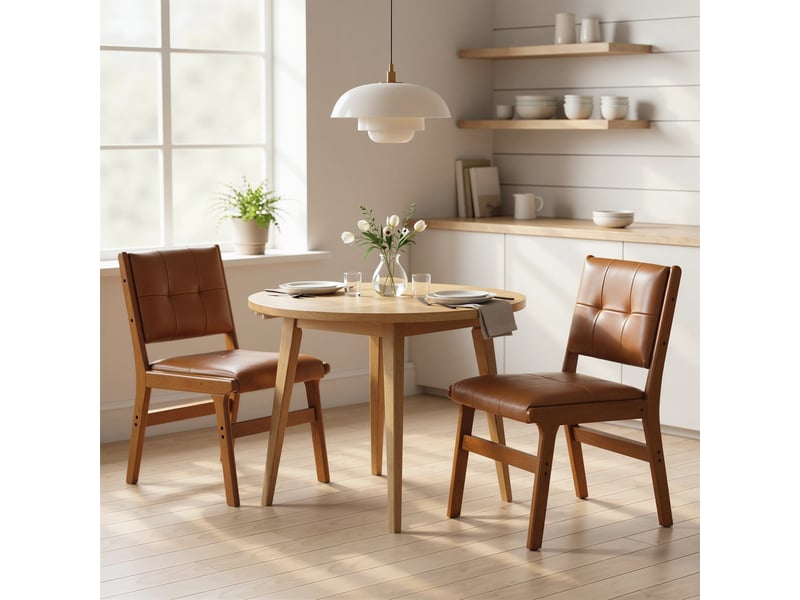  Lot de 2 chaises de salle à manger rembourrées en pu avec assise rembourrée et pieds en bois pour le salon, marron  - Conforama C
