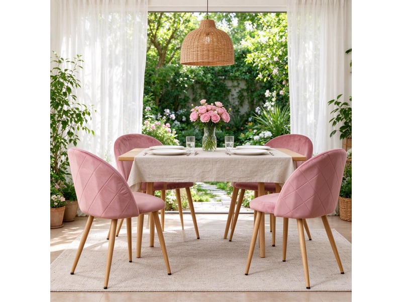  Chaise de salle à manger - chaises visiteurs élégantes, chaises rembourrées avec dossiers ergonomiques incurvés, rose  - Conforama A