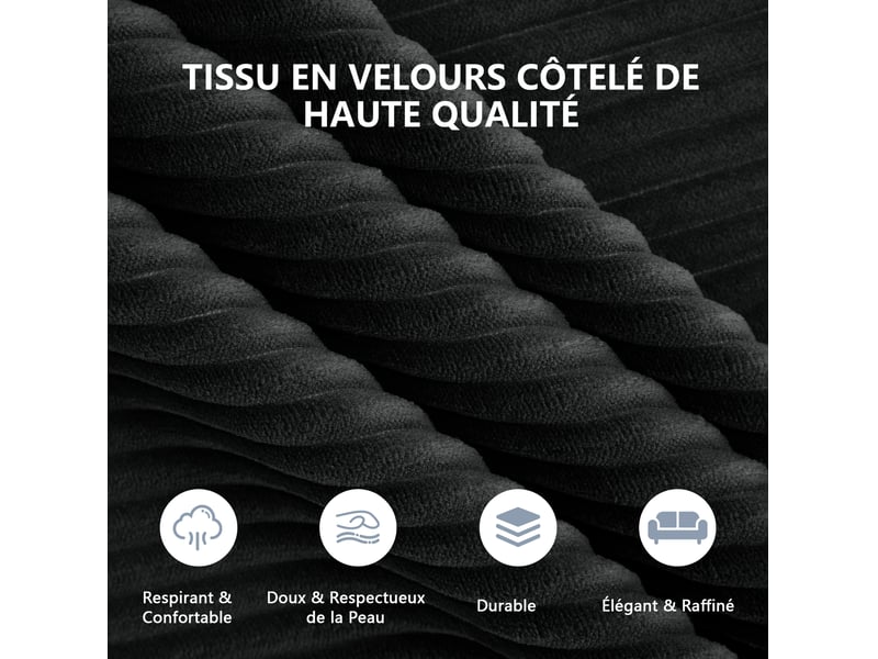  Canapé modulable modenvie 2 places avec 2 poufs en velours côtelé noir  - Conforama E