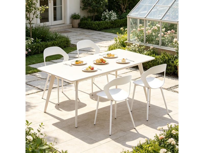 Chaises salle à manger lot de 4 dossier ergonomique  - piètement métal polypropylène blanc 51×44×83 cm  - Conforama C