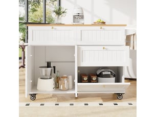 Desserte de cuisine 133 x 70 x 88 cm blanche en mdf, rangement mobile avec plateau rabattable scandinave