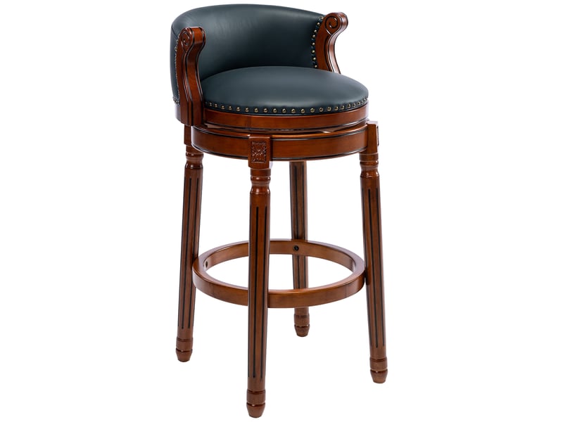  Tabouret de bar,54,8x54,8x96 cm,pivotant à 360°,cuir véritable et bois,bleu  - Conforama A