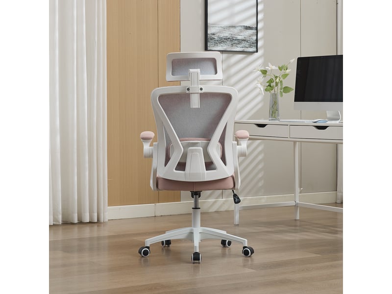  Chaise de bureau ergonomique en maille avec support lombaire et appui-tête réglables, accoudoirs pliables  - Conforama E