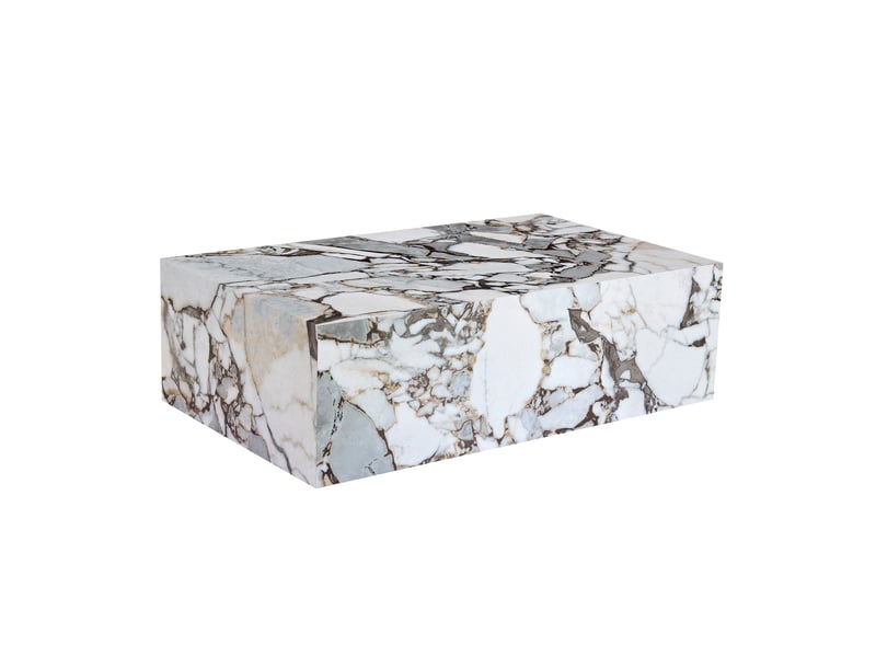  Table basse rectangulaire 90x50x30 cm – blanc – mdf avec placage marbre, structure monobloc sans montage  - Conforama A