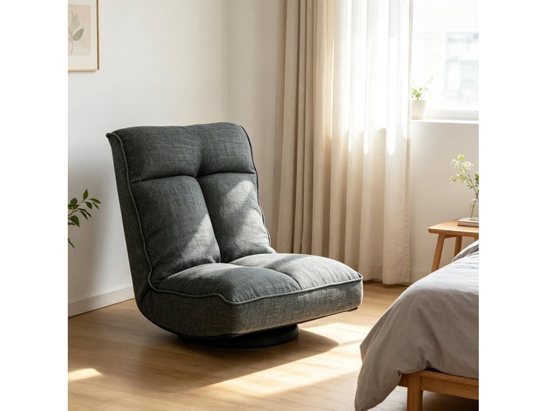  Fauteuil relax pivotant au sol avec dossier réglable 5 positions, pliable et rembourré en tissu gris  - Conforama B