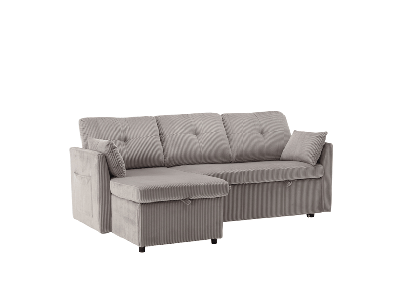  Canapé d’angle convertible 3 places avec rangement 206x108x66 cm gris clair  - Conforama E