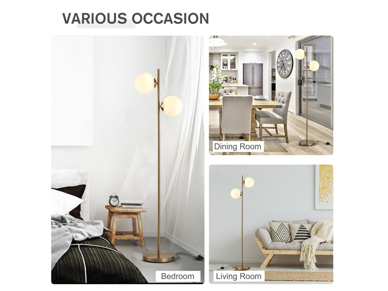  Lampadaire 2 lampes 39x28x165 cm design moderne métal doré et blanc  - Conforama D