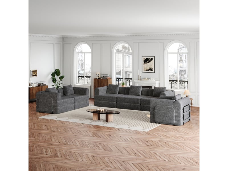 Canapé convertible modulaire modenvie 6 places en chenille gris avec rangement accoudoir 274 x 183,8 cm  - Conforama B