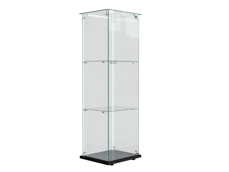  Vitrine en verre 3 niveaux simple porte - 39,8 x 35 x 123,5 cm - noir - armoire d'exposition avec ruban led et base noire  - Conforama A