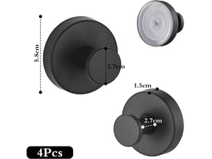 Lot de 4 crochets muraux à ventouse puissants, fixation sans perçage étanche et réutilisable, support de rangement pour cuisine et salle de bain, noir