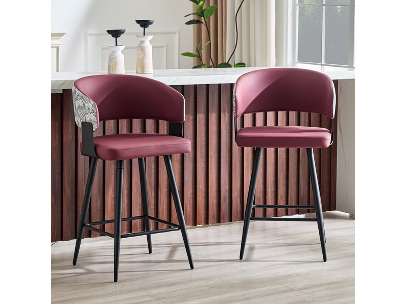  Chaise de salle à manger avec dossier enveloppant et accoudoirs  - structure métal, simili cuir - rouge  - Conforama C