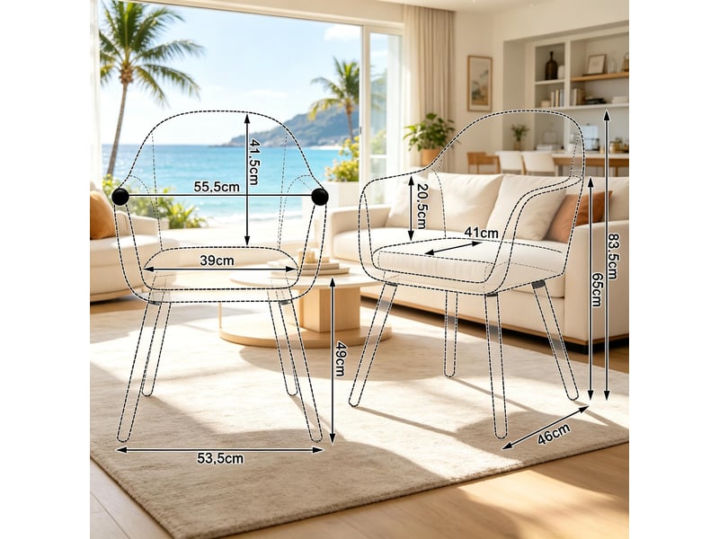  Chaise de salle à manger avec accoudoirs et pieds réglables  - velours côtelé beige 53,5 × 46 × 83,5 cm  - Conforama D