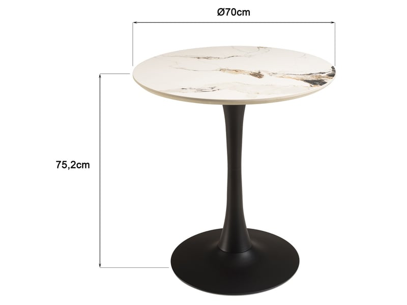 Icare - ensemble n°3: table bistrot d70cm en céramique marbré clair - Conforama E