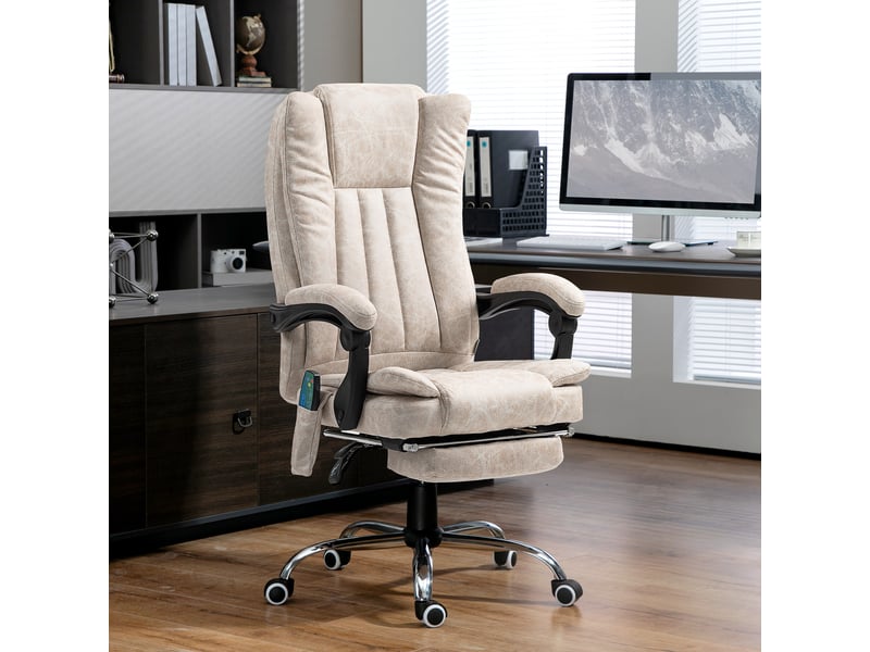  Fauteuil de bureau massant et chauffant avec repose-pieds, microfibre, 62 x 70 x 113-120 cm, crème  - Conforama C