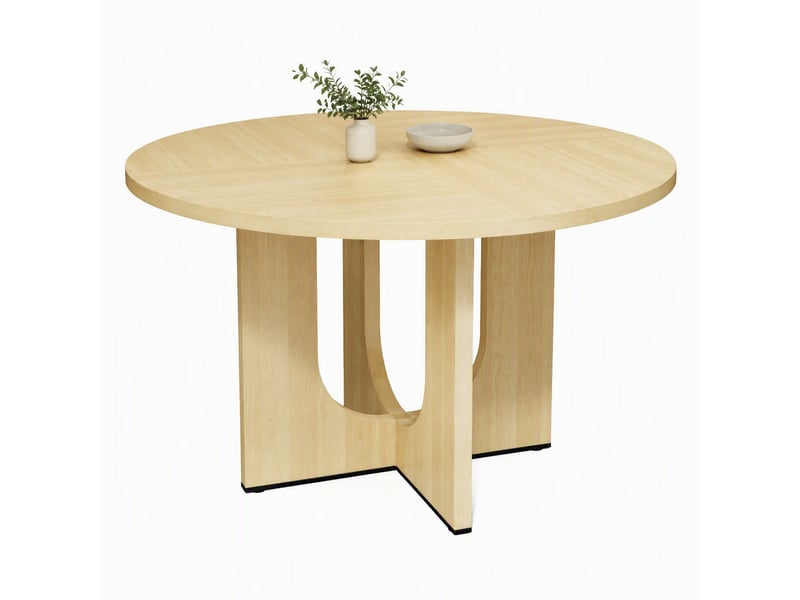  Table de salle à manger ronde pour 4 à 6 personnes avec piètement central en mdf chêne clair 120 × 120 × 75 cm  - Conforama A