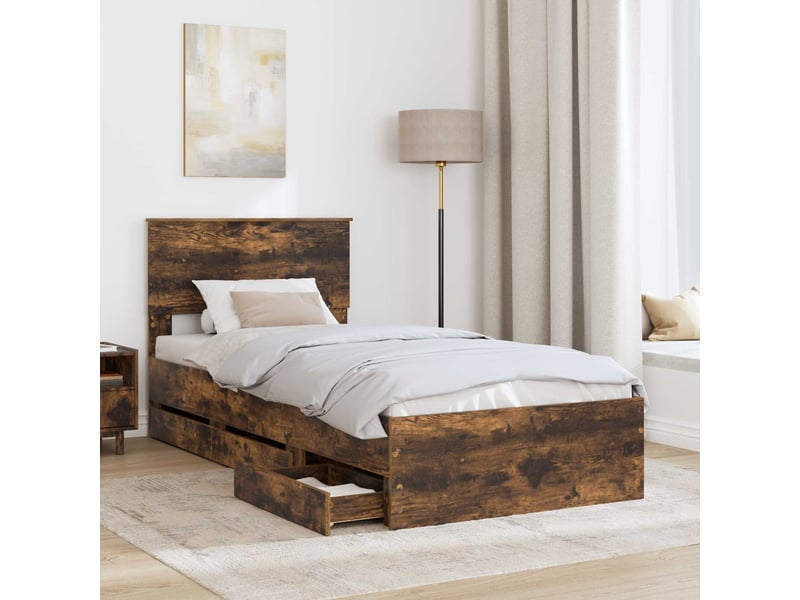  Lit simple- lit adulte -  cadre de lit chêne fumé 100 x 200 cm bois ingénierie  - Conforama B