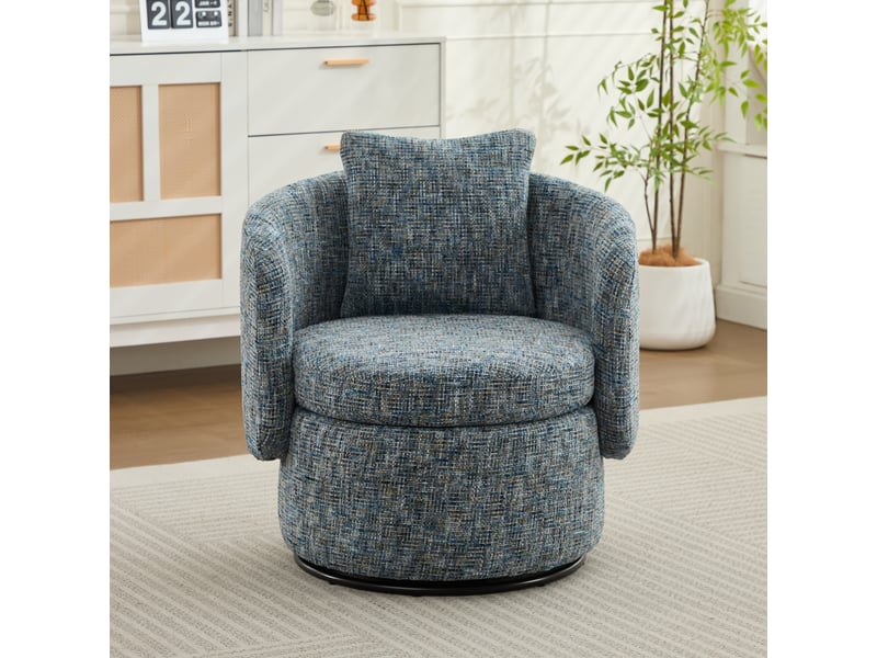  Fauteuil pivotant 360° avec rangement caché et coussin de dossier rembourré en chenille bleu, 72 × 66,5 × 76 cm  - Conforama C