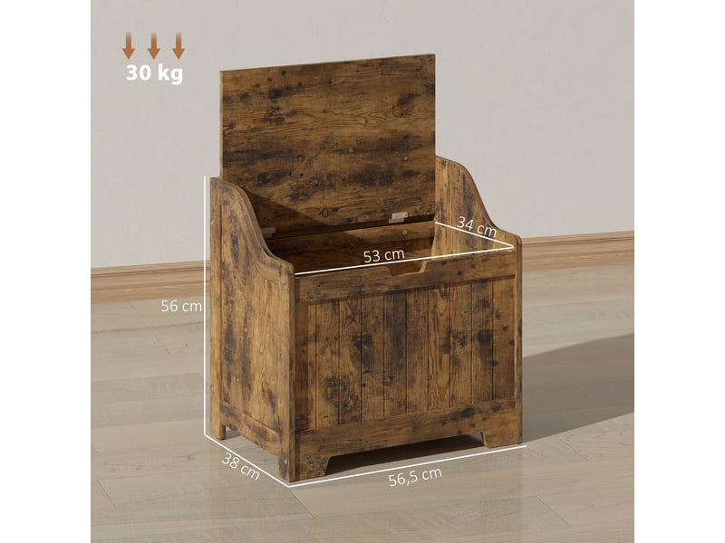  Coffre de rangement avec charnière de sécurité, coffre en bois avec poignée encastrée pour salon et entrée, brun rustique  - Conforama E