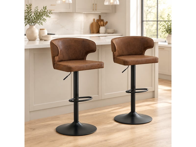  Lot de 2 tabourets de bar réglables et pivotants - lpospi - dossier ergonomique, tissu - marron  - Conforama C