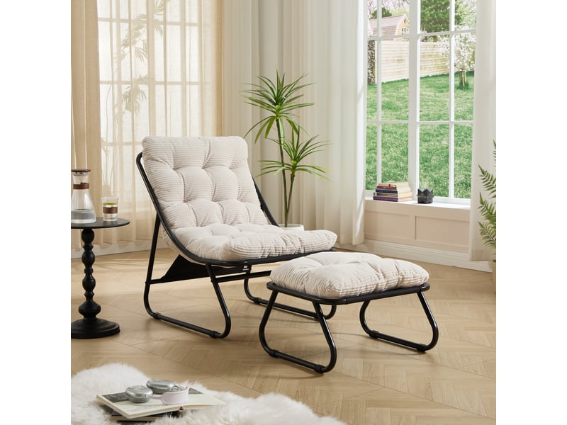 Fauteuil de jardin avec repose-pieds,65x78x86 cm,avec coussin,acier,noir et blanc - Conforama B