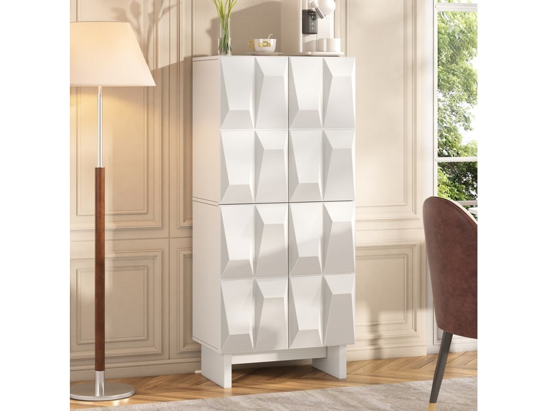  Meuble de rangement 60.5x34x135.5 cm, 4 portes à relief, panneaux de particules blanc  - Conforama D