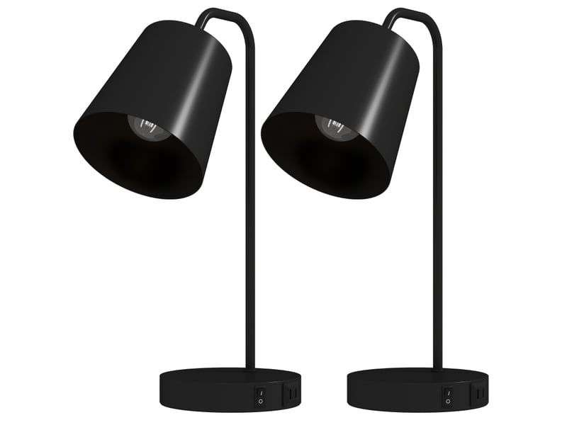  Lot de 2 lampes de table modernes, avec ports usb-a et usb-c, pour chambre, salon et bureau, noir  - Conforama A