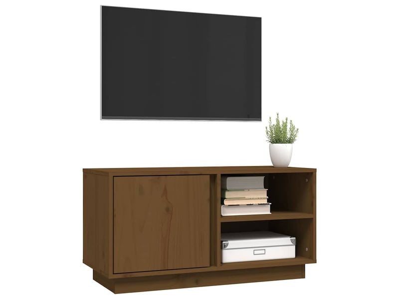  Meuble tv - banc tv - meuble de rangement marron miel 80x35x40,5 cm bois de pin massif  - Conforama D