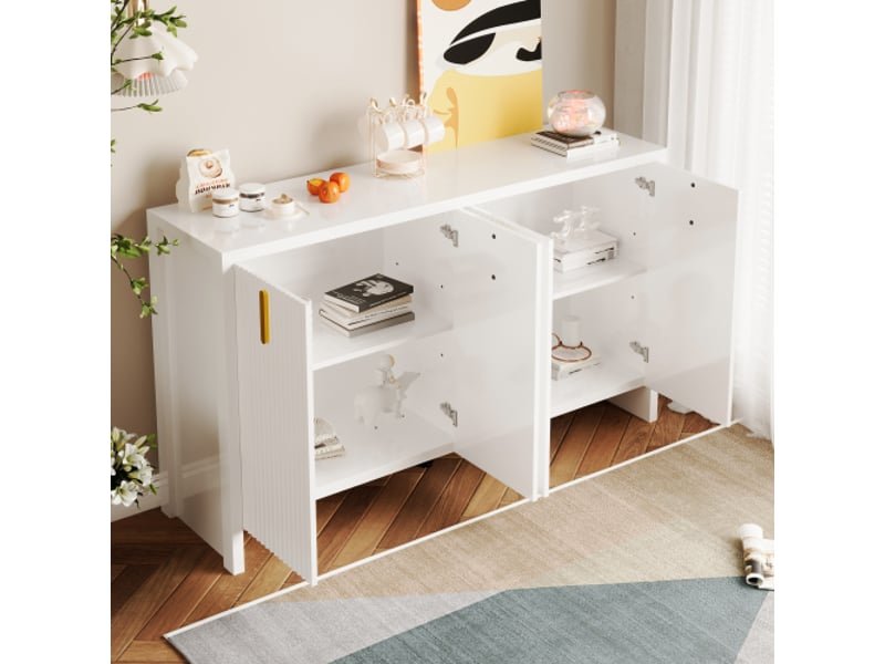  Buffet 4 porte(s) 0 tiroir(s) - 140 cm blanc panneau de particules buffet de cuisine blanc - Conforama B