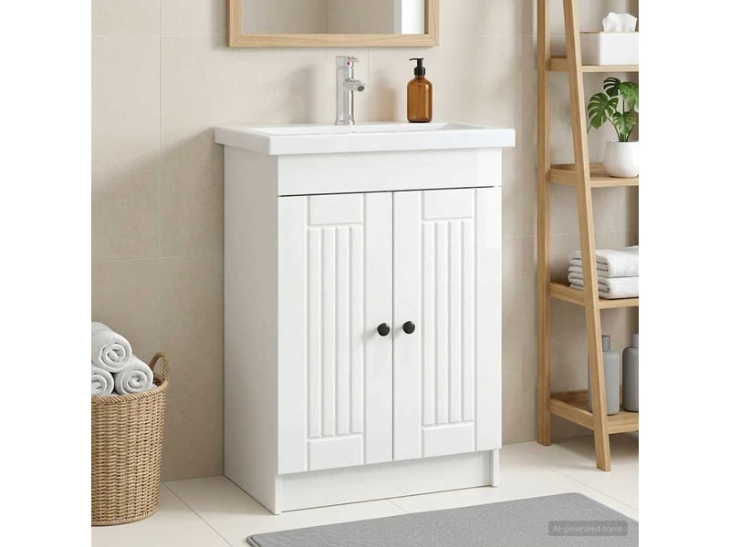  Armoire sous évier de salle de bain, meuble de rangement blanc brillant shl3947  - Conforama B