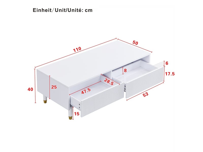  Meuble tv blanc, 2 tiroirs, 4 portes, rangement, éclairage led, design moderne, structure robuste - mdf - 110x50x40cm - salon  - Conforama E