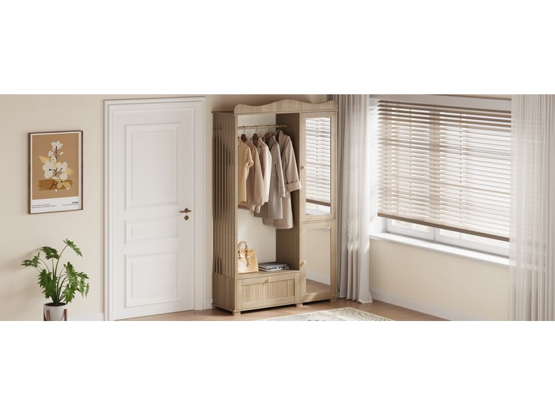  Rayofi armoire moderne 2 portes avec miroir, penderie ouverte et tiroir - mdf, 194,5 x 115,5 x 38,5 cm.  - Conforama W