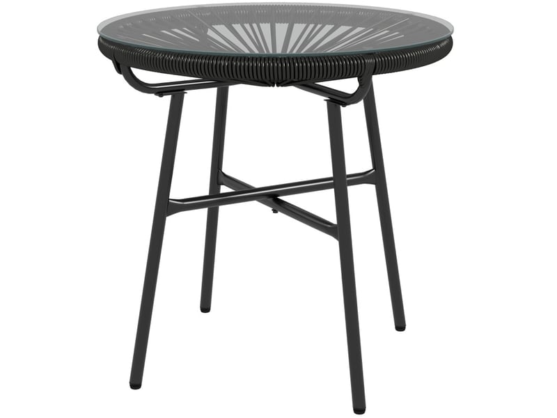 Table d’appoint de jardin ronde 50 x 50 x 50 cm noire en résine tressée et verre trempé, style bohème extérieur - Conforama A